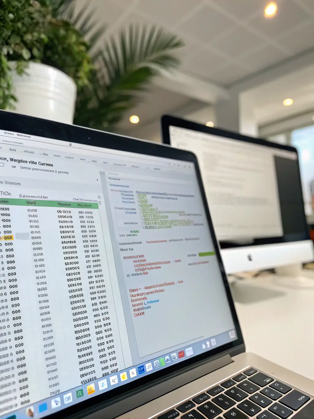 An image showcasing SQL queries and database schemas, emphasizing the importance of structured data management in data analytics, in a professional office setting.